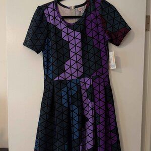 Lularoe Amelia purple blue geometric design dress with pockets.